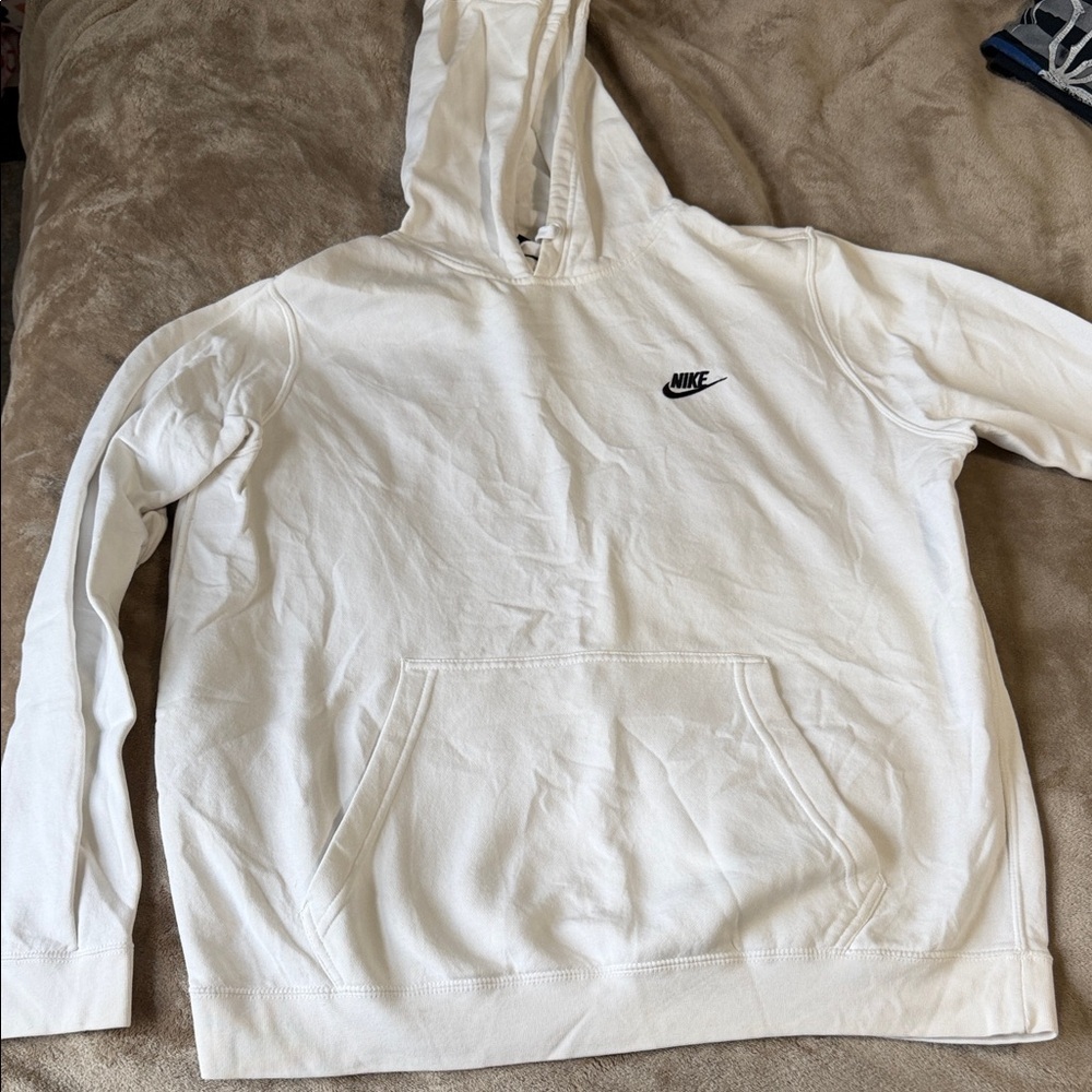 Nike Men's White Zip-Up Hoodie with Black Swoosh